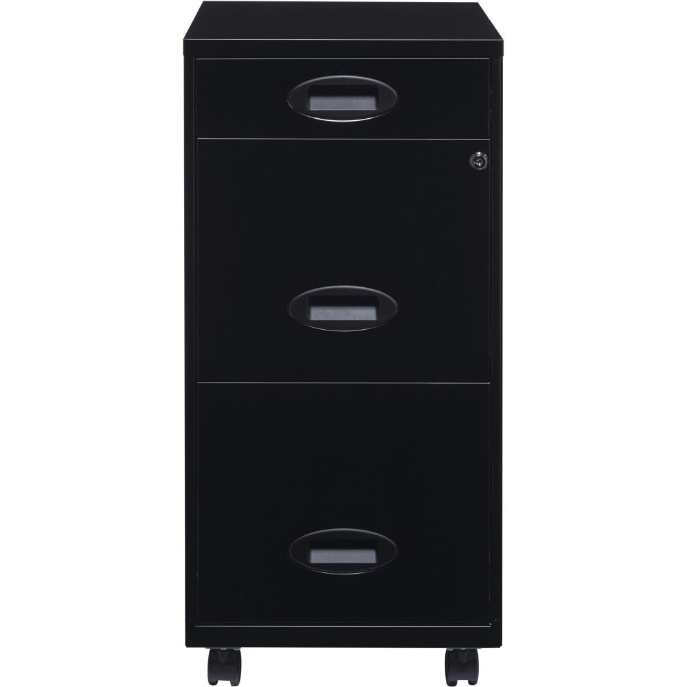 LYS SOHO File Cabinet - 14.3in x 18in x 29.5in - 3 x Drawer(s) for File, Accessories, Document - Letter - Vertical - Storage Drawer, Locking Drawer, Recessed Handle, Glide Suspension, Casters - Black - Baked Enamel - Steel - Recycled