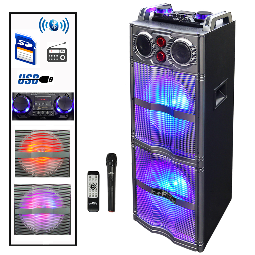 BeFree Sound Sound Double Subwoofer Portable Bluetooth Party Speaker With Reactive Lights, 99597501M