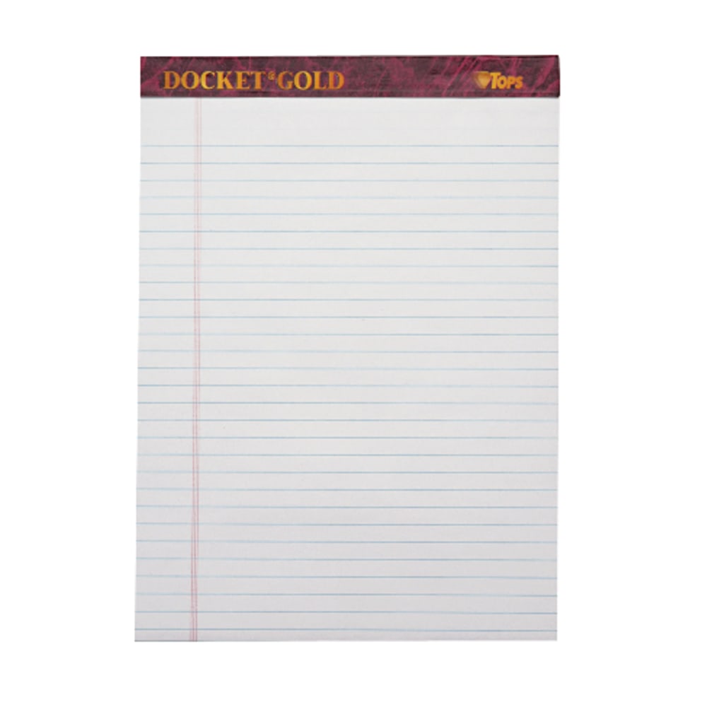 TOPS Docket Gold Premium Writing Pads, 8 1/2in x 11 3/4in, Legal Ruled, 50 Sheets, White, Pack Of 6 Pads