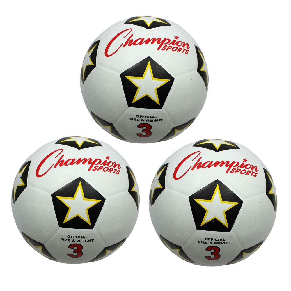 Champion Sports Rubber Soccer Balls, Size 3, White/Black/Red, Pack Of 3 Balls