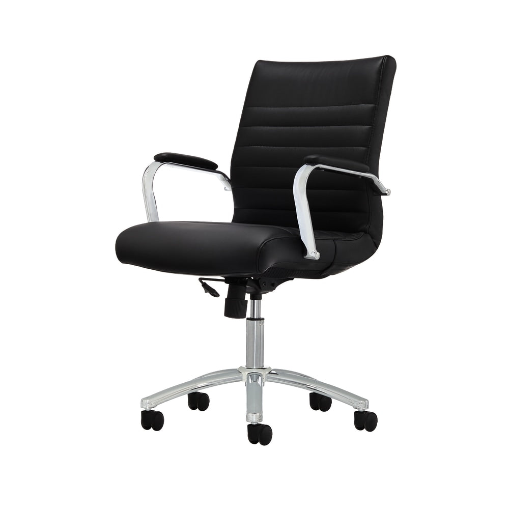 Realspace Modern Comfort Winsley Bonded Leather Mid-Back Manager Chair, Black/Silver, BIFMA Compliant