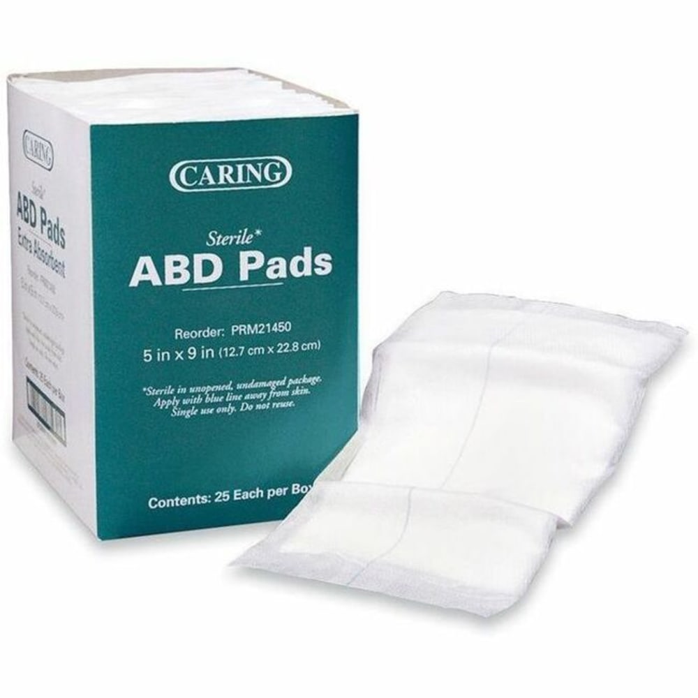 Medline Abdominal Pads, Sterile, 5in x 9in, White, Box Of 25