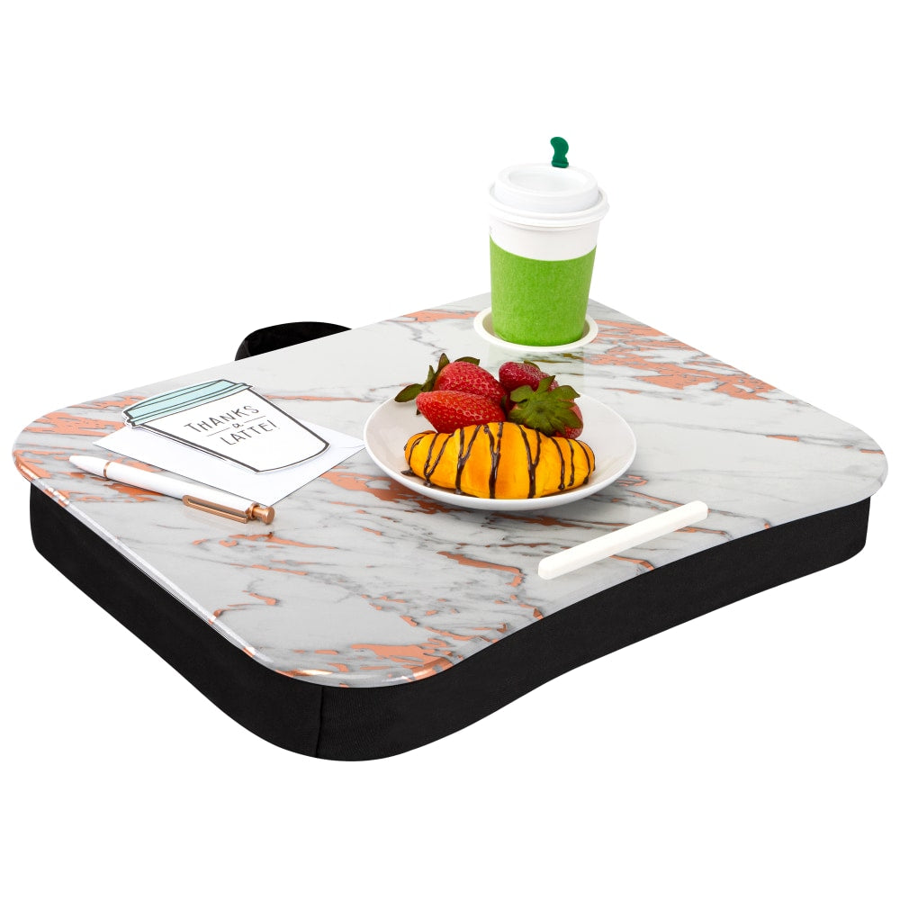 LapGear Lap Desk With Cup Holder, 14.75inH x 18.5inW x 2.8inD, Rose Gold Marble