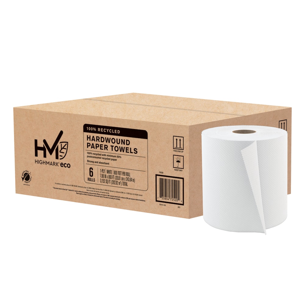 Highmark Hardwound 1-Ply Paper Towels, 800ft Per Roll, Pack Of 6 Rolls