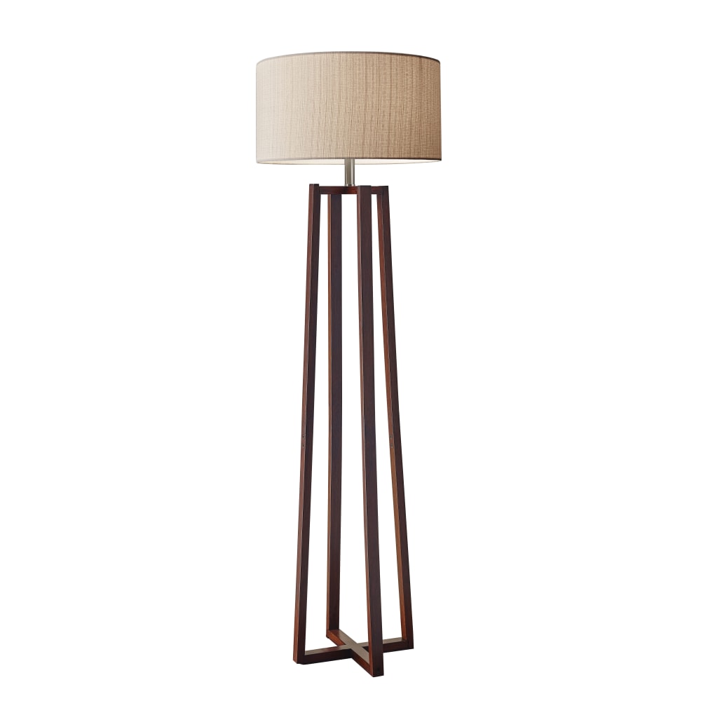 Adesso Quinn Floor Lamp, 60inH, Light Brown Shade/Walnut Base