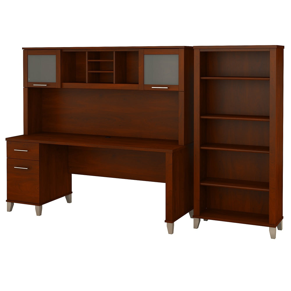 Bush Furniture Somerset 72inW Office Desk With Hutch And 5 Shelf Bookcase, Hansen Cherry, Standard Delivery