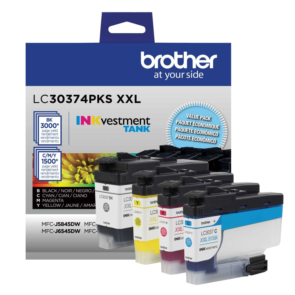 Brother LC3037 Genuine Black; Cyan; Magenta; Yellow High-Yield Multi-Pack Ink, Pack Of 4 Cartridges, LC30374PKS