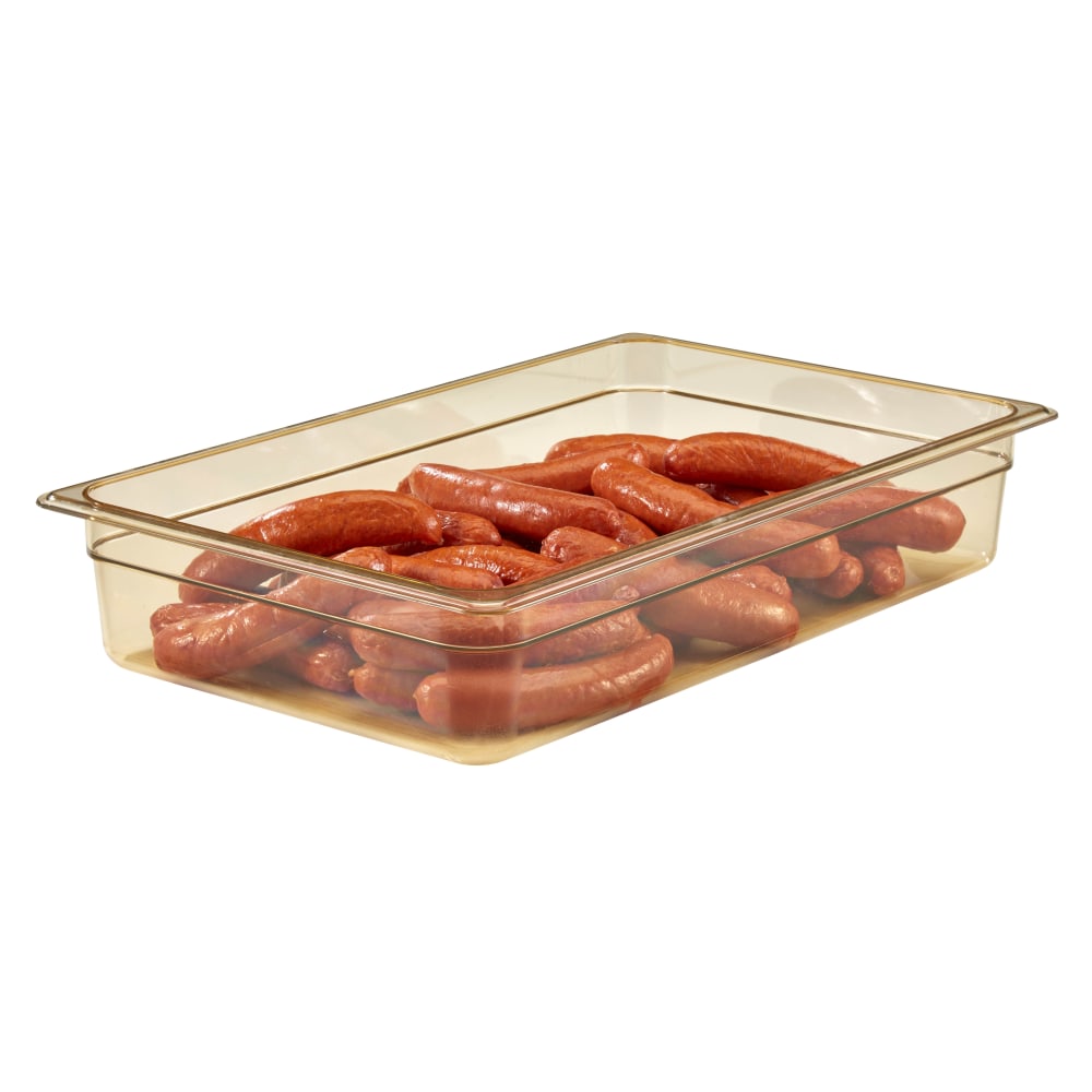 Cambro H-Pan High-Heat GN 1/1 Food Pan, 4inH x 12-3/4inW x 20-7/8inD, Amber, Pack Of 6 Pans