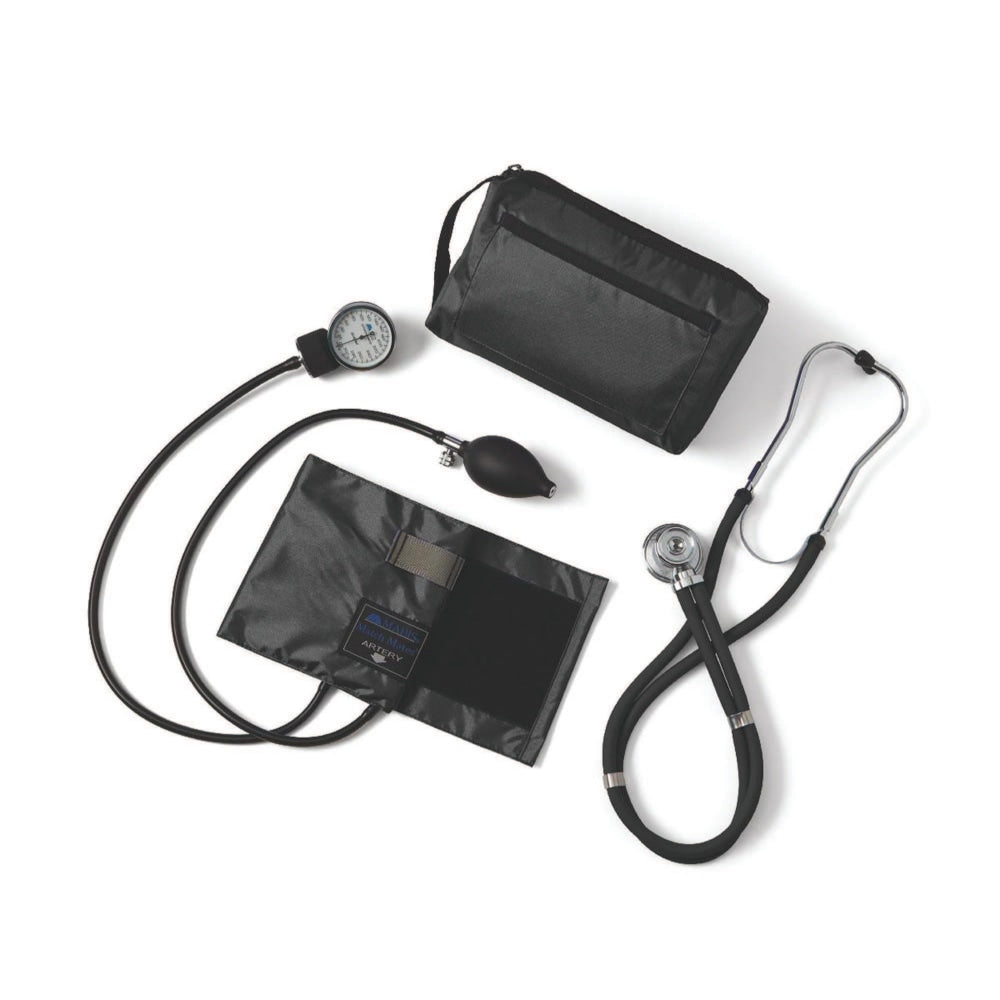 Medline Compli-Mates Handheld Aneroid Sphygmomanometer And Stethoscope Kit, Adult, Black