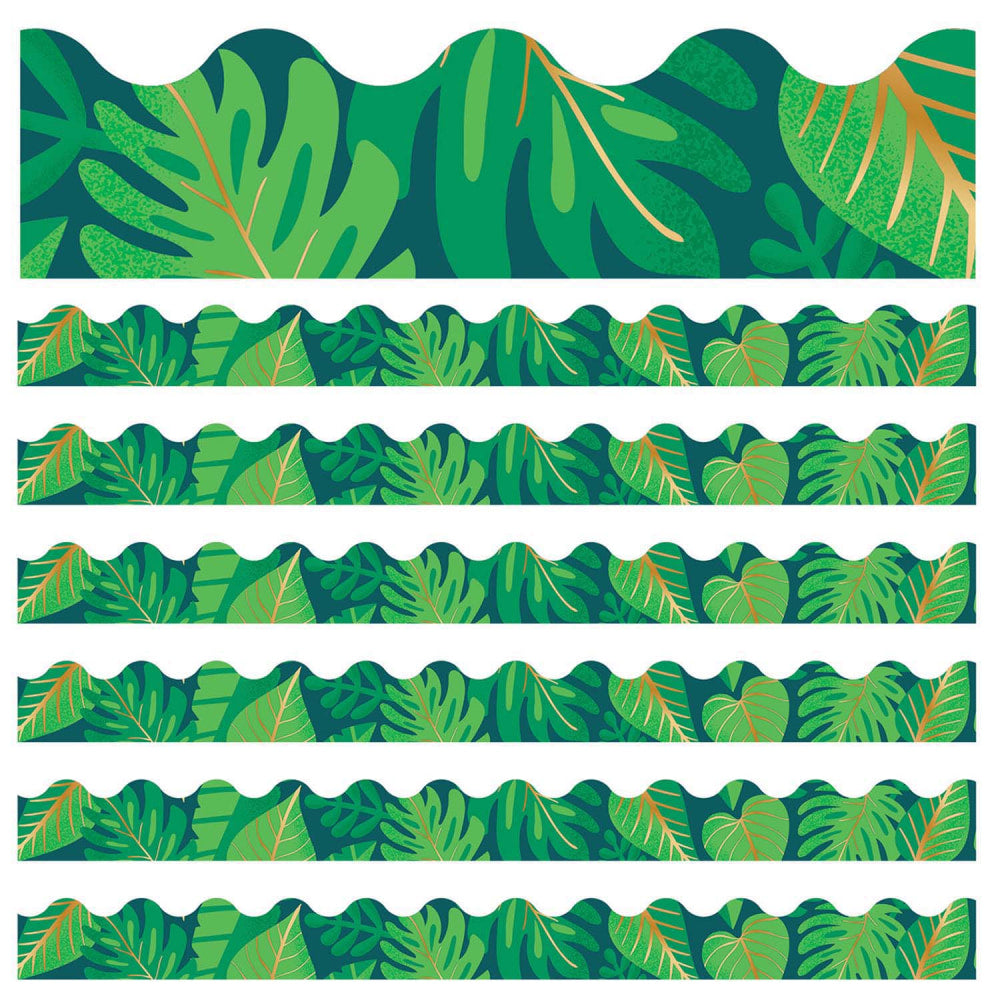 Carson Dellosa Education Scalloped Border, One World Tropical Leaves, 39ft Per Pack, Set Of 6 Packs