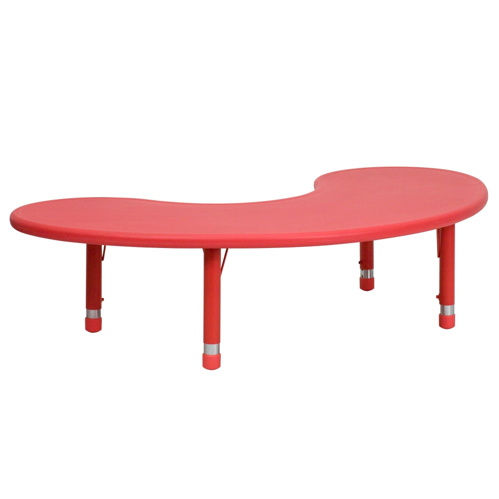 Flash Furniture Half-Moon Plastic Height-Adjustable Activity Table, 23-3/4inH x 35inW x 65inD, Red