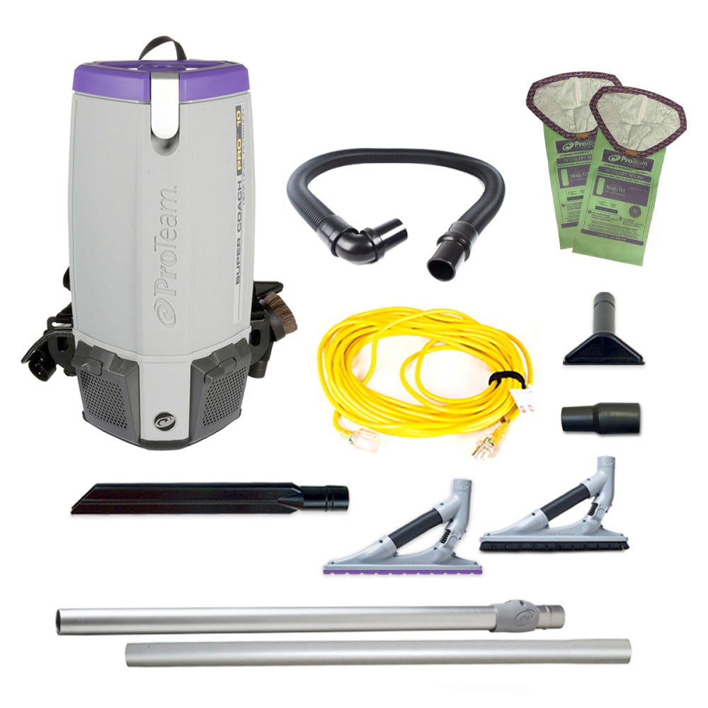 ProTeam Super Coach 10 Triangular 10 Qt Backpack Vacuum, With ProBlade Hard Surface And Carpet Tool Kit