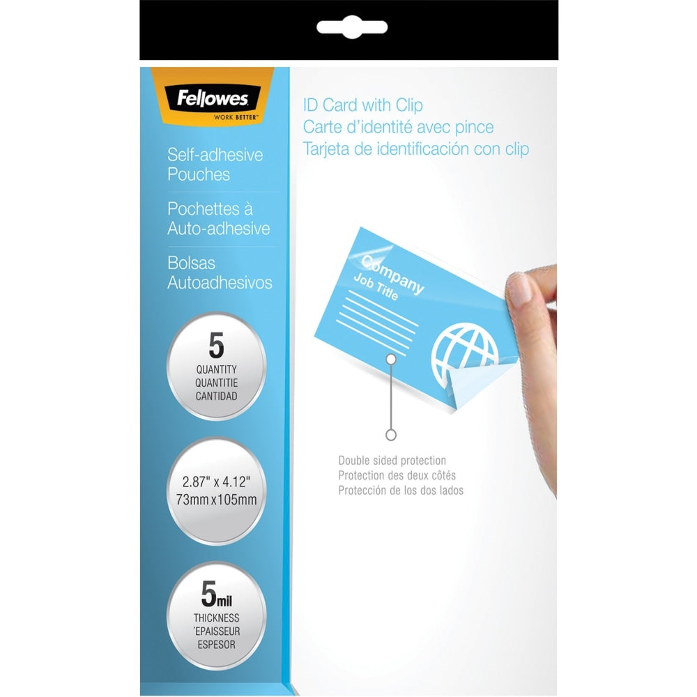 Fellowes Self-Adhesive Pouches - Business Card, 5mil, 5 pack - Laminating Pouch/Sheet Size: 3.88in Width x 5 mil Thickness - Type G - Glossy - for Document, Photo, Business Card - Self-adhesive, Durable - Clear - 5 Pack