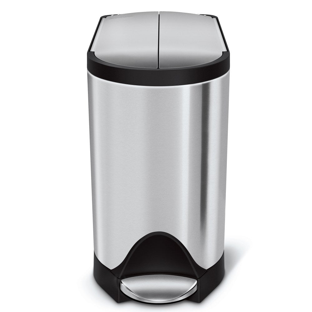 simplehuman Butterfly Step Rectangular Stainless-Steel Trash Can, 2.64 Gallons, 13-3/4inH x 7-3/4inW x 15-5/8inD, Brushed Stainless Steel