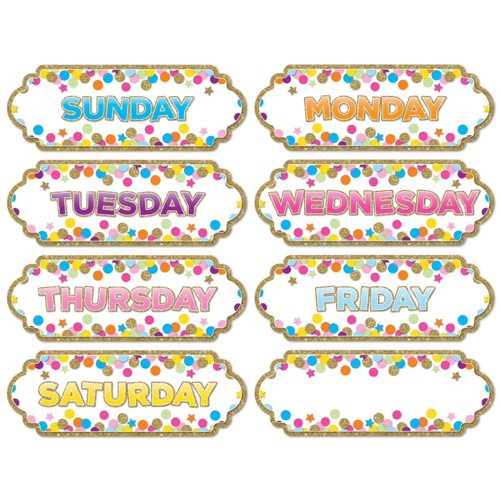 Ashley Productions Magnetic Die-Cut Timesavers & Labels, Confetti Days Of The Week, 8 Per Pack, Set Of 6 Packs