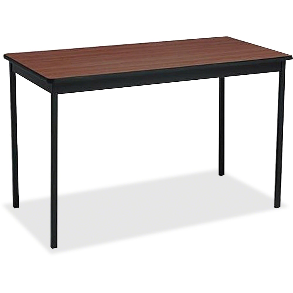 Barricks Utility Table - Laminated Rectangle, Walnut Top - Square Leg Base - 4 Legs - 48in Table Top Length x 24in Table Top Width x 0.75in Table Top Thickness - 30in Height - Assembly Required - Steel