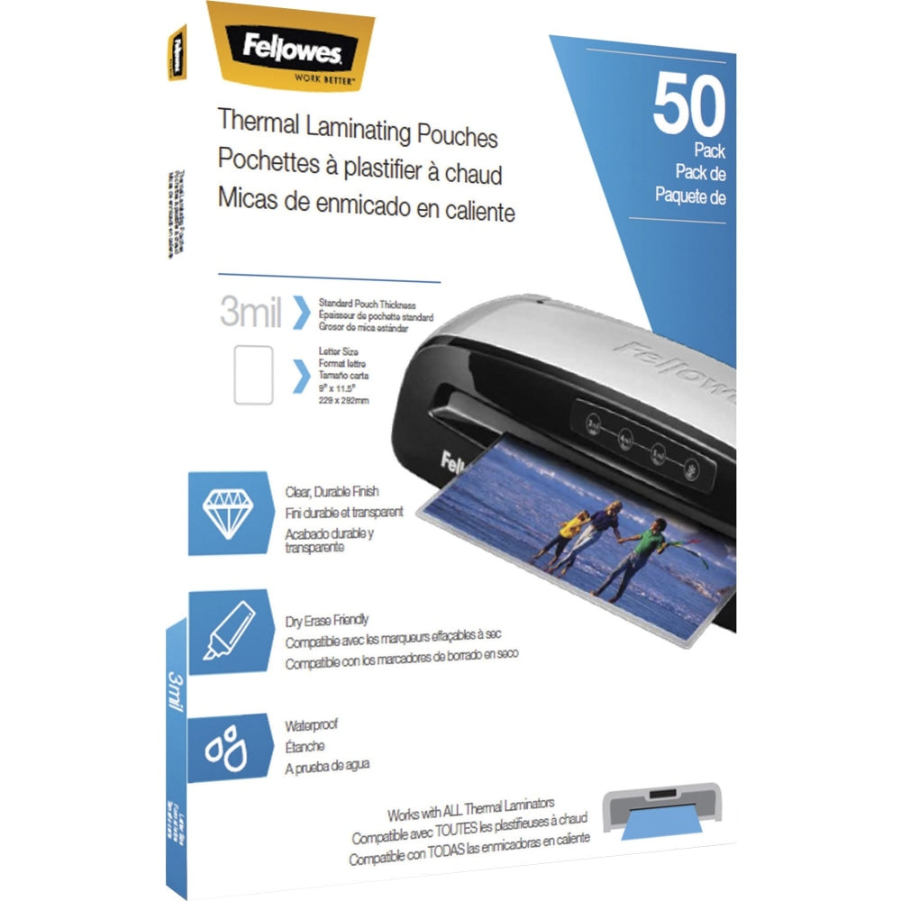 Fellowes Thermal Laminating Pouches 8-1/2in x 11in, Clear, Pack of 50