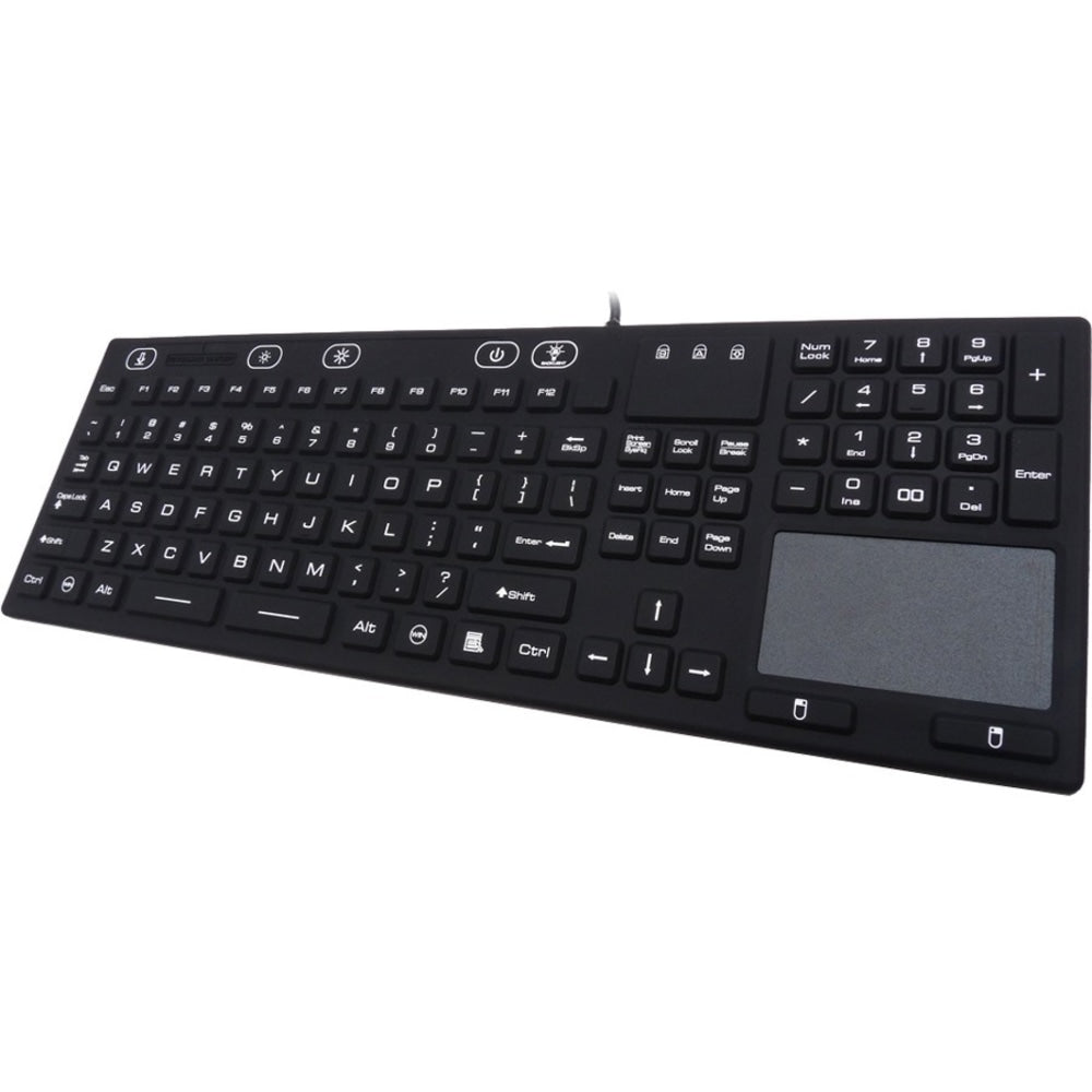 DSI WATERPROOF IP68 FULL SIZE KEYBOARD WITH TOUCHPAD, LED BACKLIT - Cable Connectivity - USB Interface - 106 Key - TouchPad - Windows - Black