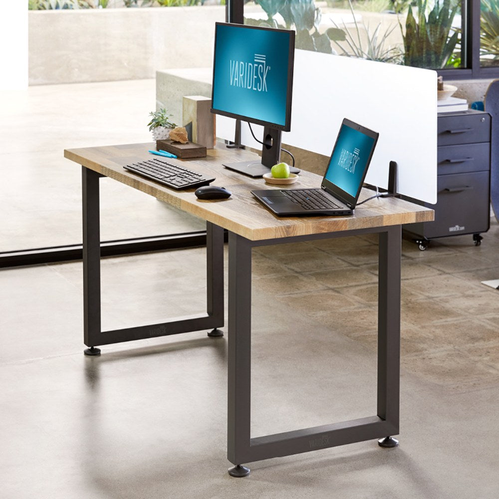 Vari Table 60inW Computer Desk, Reclaimed Wood/Slate