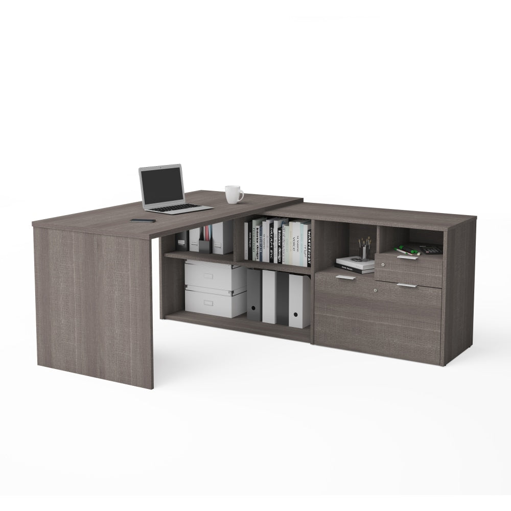 Bestar i3 Plus 72inW L-Shaped Corner Desk, Bark Gray