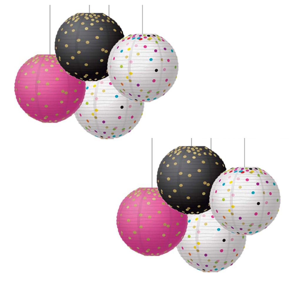 Teacher Created Resources Gold Foil & Confetti 8in Hanging Paper Lanterns, 6 Per Pack, 2 Packs