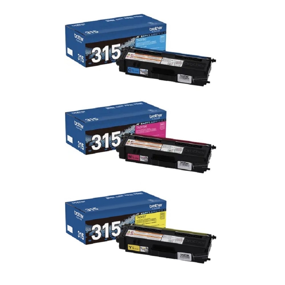 Brother TN315 Cyan; Magenta; Yellow High Yield Toner Cartridges, Pack Of 3 Cartridges, TN315CMY-OD