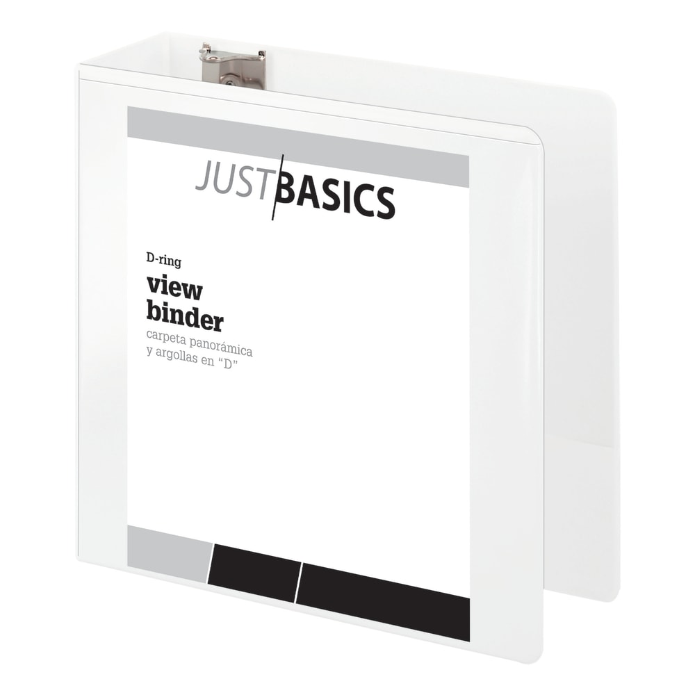 Just Basics Basic View 3-Ring Binder, 4in D-Rings, White