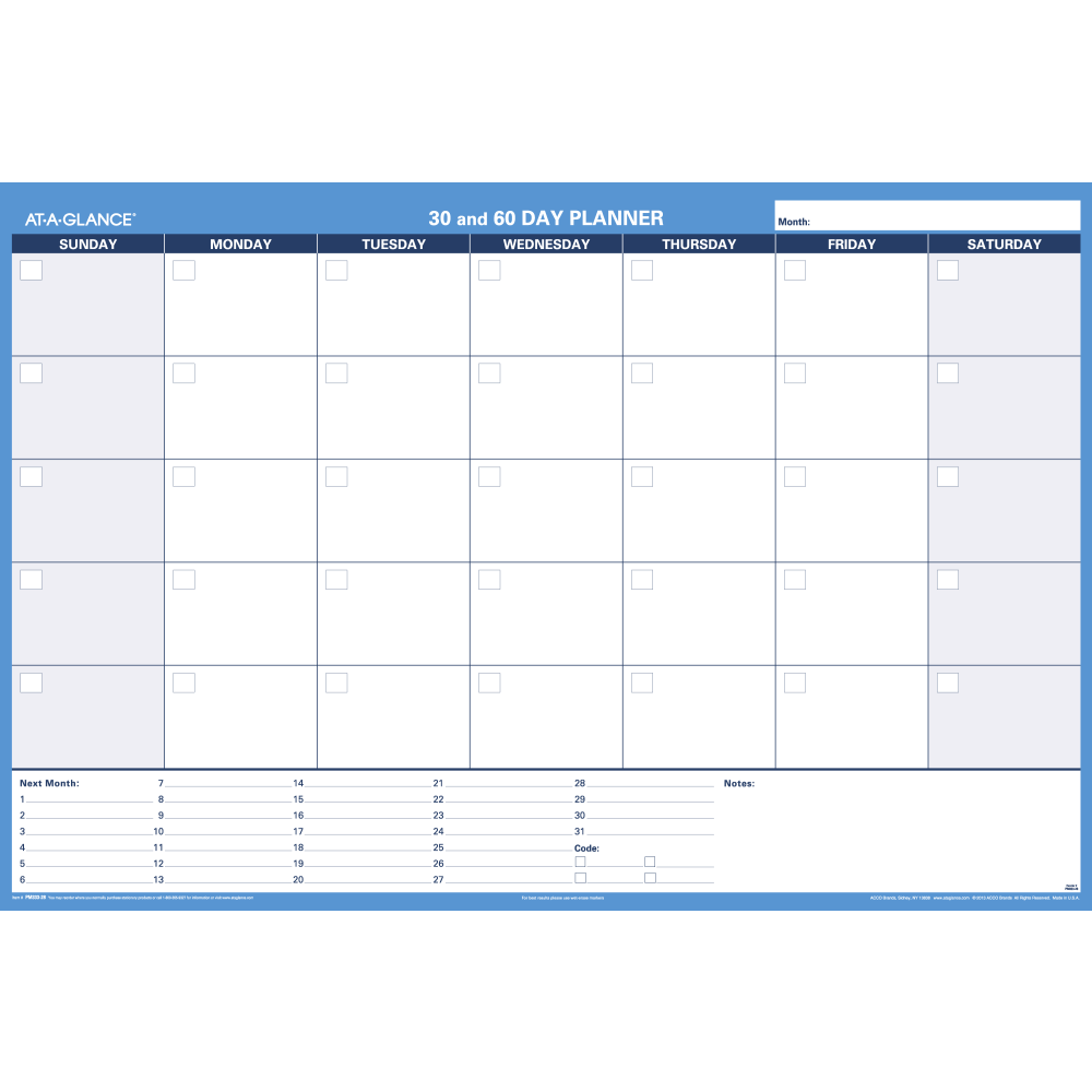 AT-A-GLANCE Undated Erasable/Reversible Wall Planner, 30/60 Day, 48in x 32in, 30% Recycled, PM33328