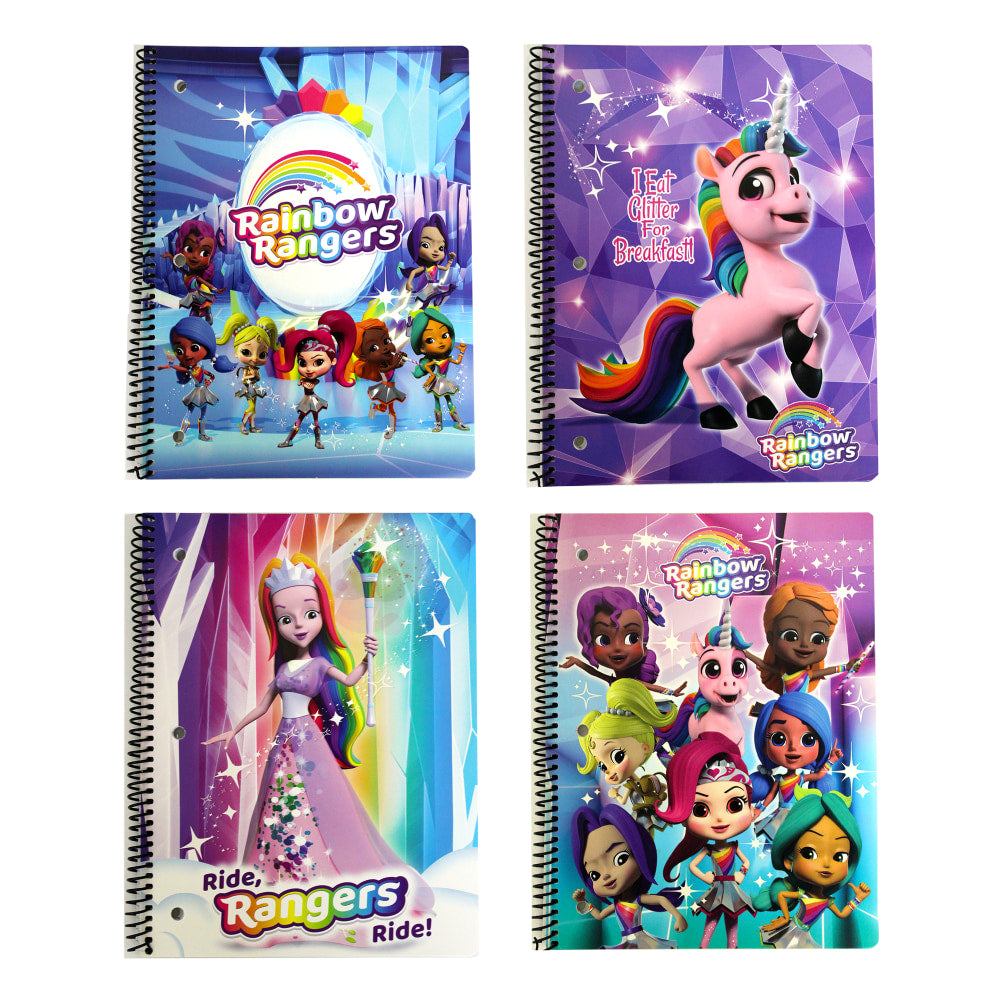 Inkology Notebooks, Rainbow Rangers, 8-1/2in x 11in, College Ruled, 140 Pages (70 Sheets), Assorted Designs, Pack Of 12 Notebooks