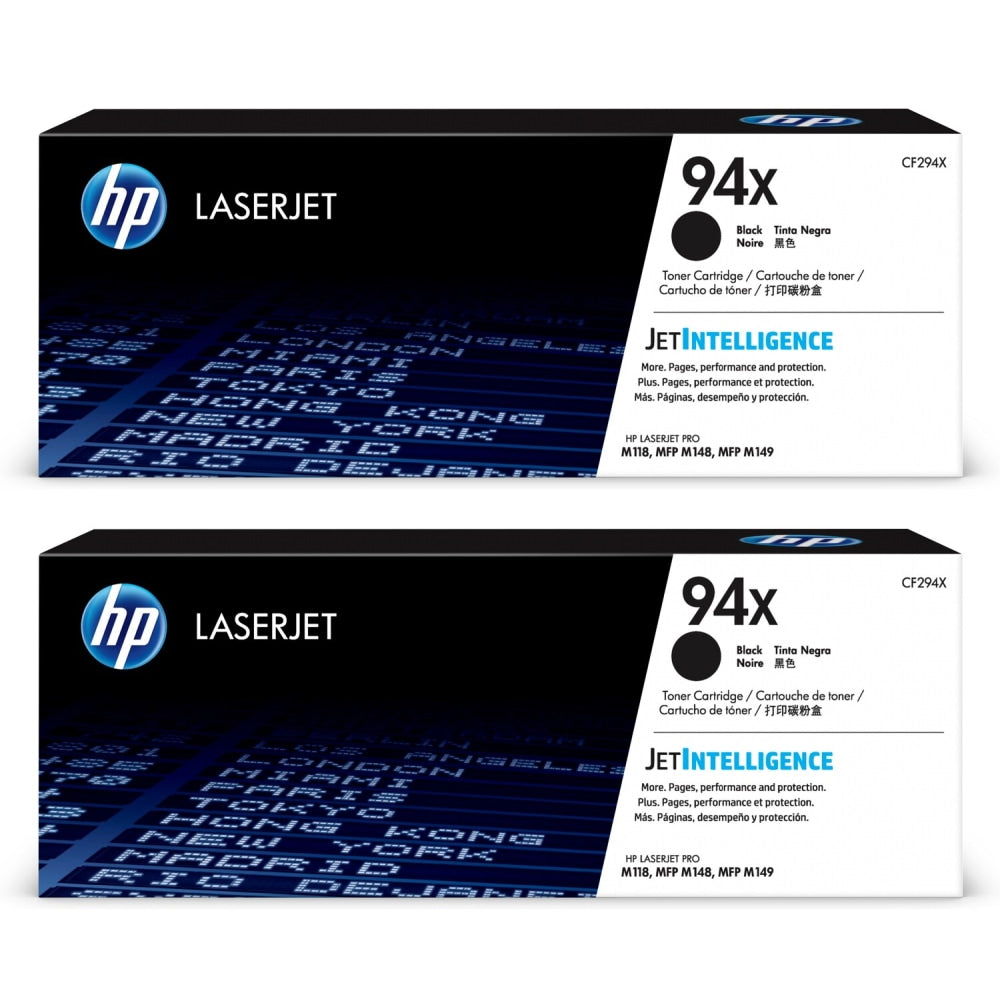 HP 94X Black High Yield Toner Cartridges, Pack Of 2, CF294X