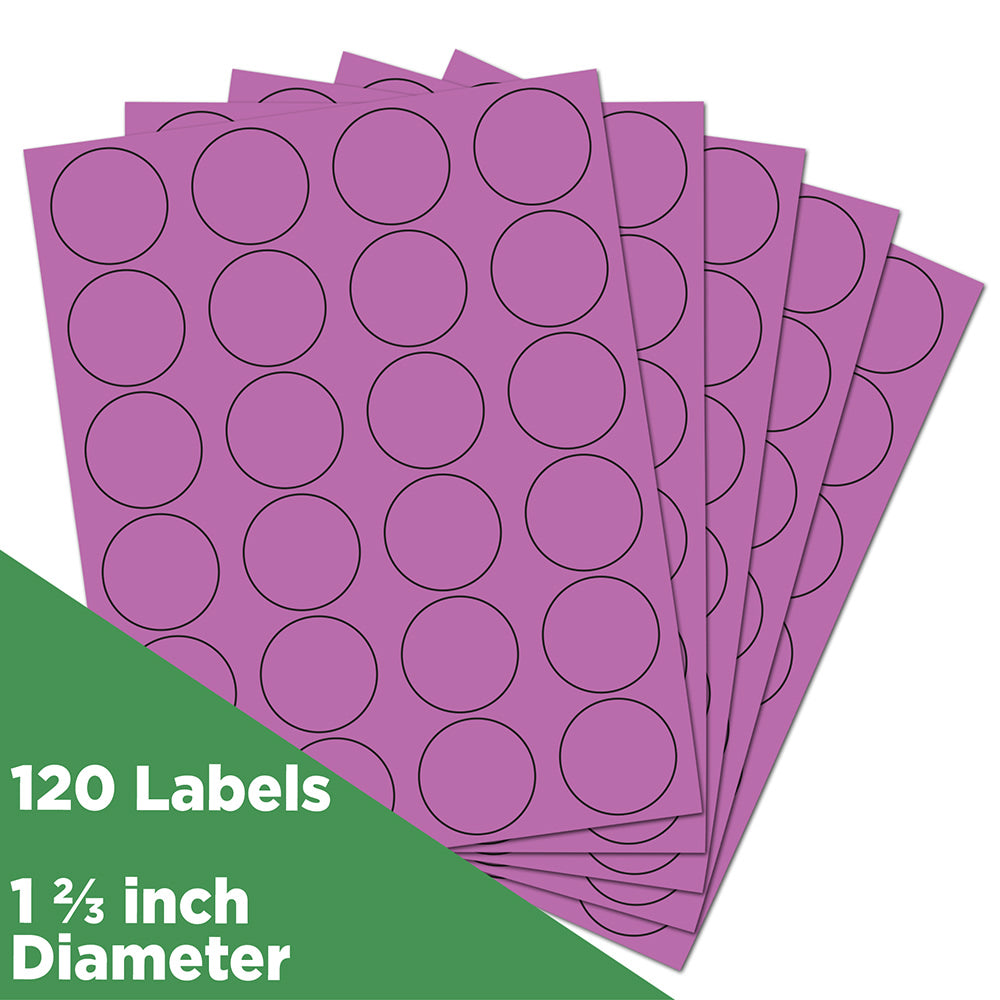 JAM Paper Circle Label Sticker Seals, 1 2/3in, Purple, Pack Of 120