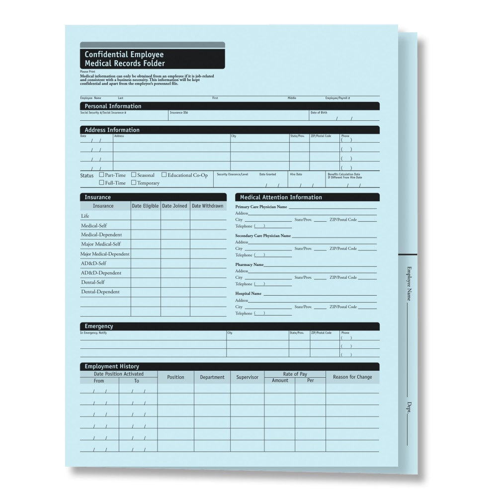 ComplyRight Confidential Employee Medical Records Folders, 9-3/8in x 11-3/4in x 1/4in, Pack Of 25