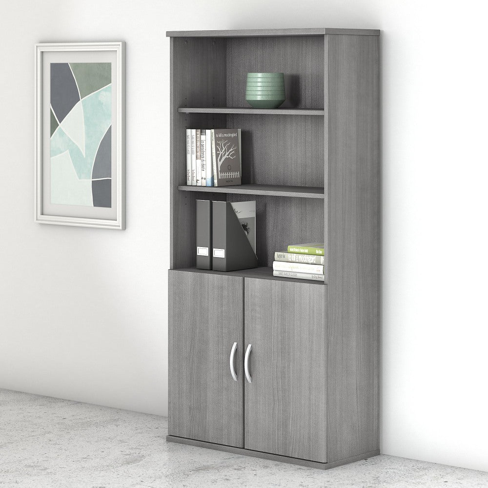 Bush Business Furniture Studio C 73inH 5-Shelf Bookcase With Doors, Platinum Gray, Standard Delivery