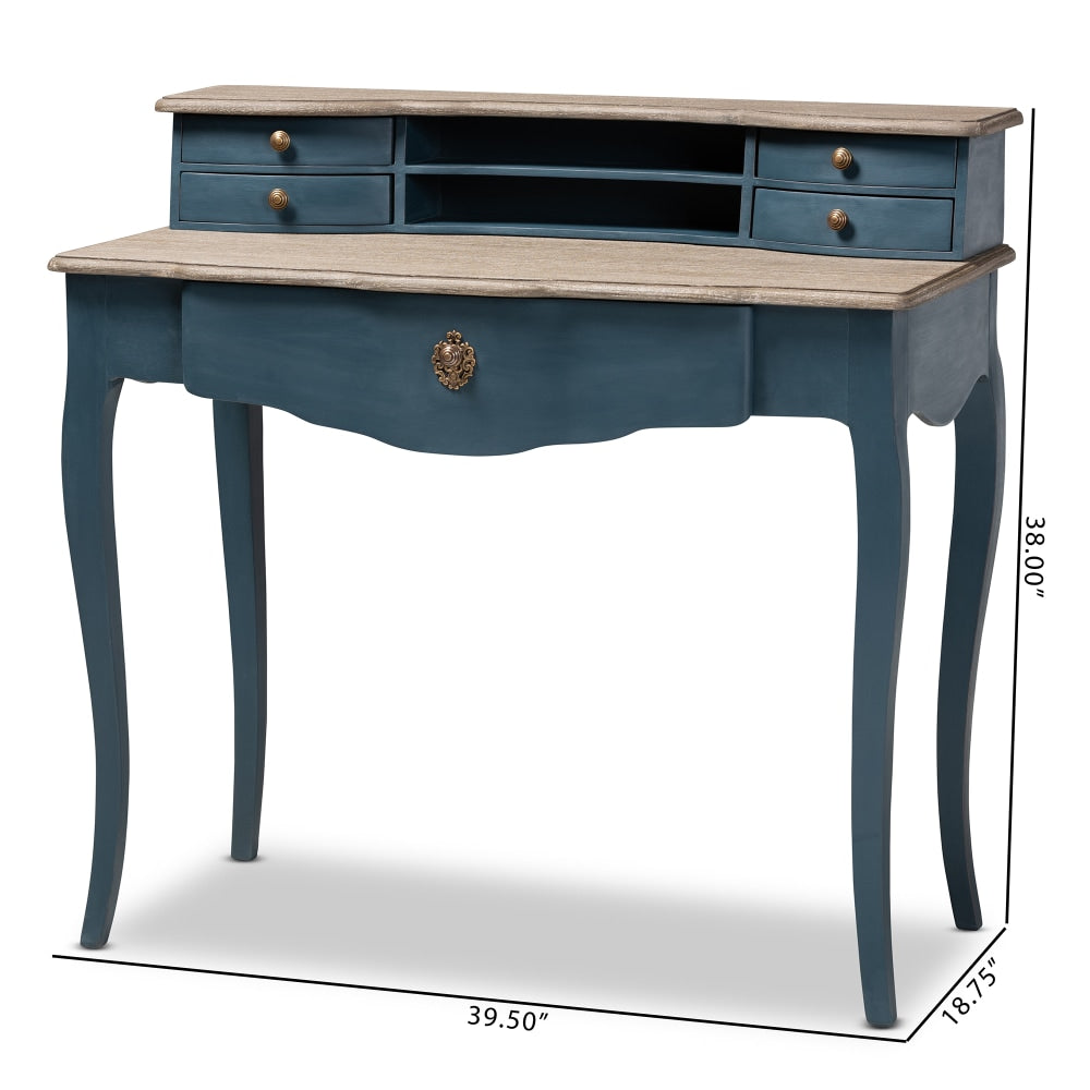 Baxton Studio 40inW Traditional Writing Desk, Blue/Oak