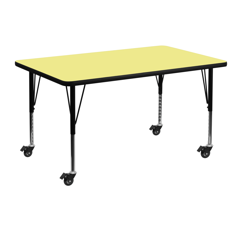 Flash Furniture Mobile Rectangular Thermal Laminate Activity Table With Height-Adjustable Short Legs, 25-3/8inH x 30inW x 48inD, Yellow