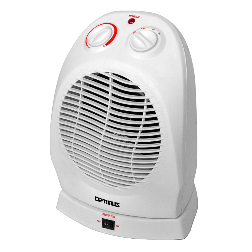 Optimus 1500-Watt Portable Oscillating Fan Heater With Thermostat, 10-1/16inH x 7-1/4inW, White