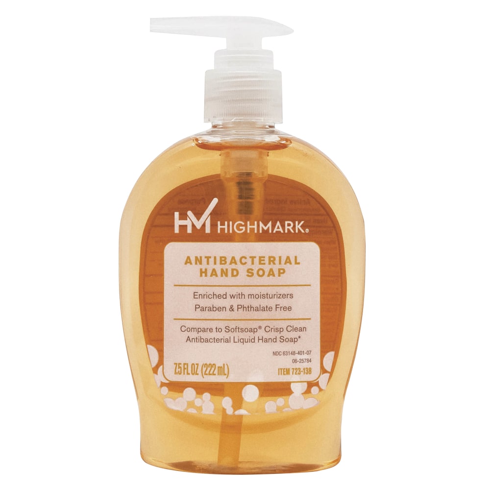 Highmark Antibacterial Liquid Hand Soap, Clean Scent, 7.5 Oz, Orange, Case Of 6 Bottles