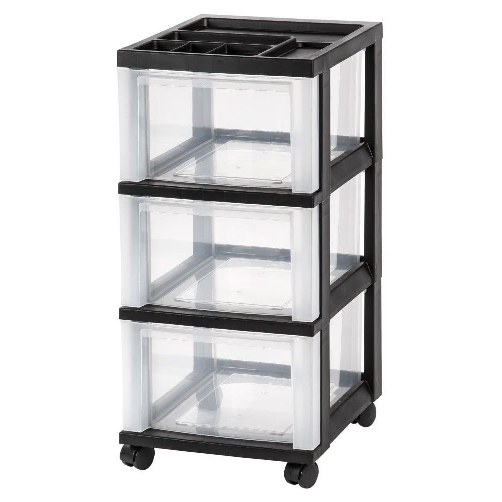 Office Depot Brand Plastic 3-Drawer Storage Cart, 26 1/5in x 12 1/10in x 14 3/10in, Black