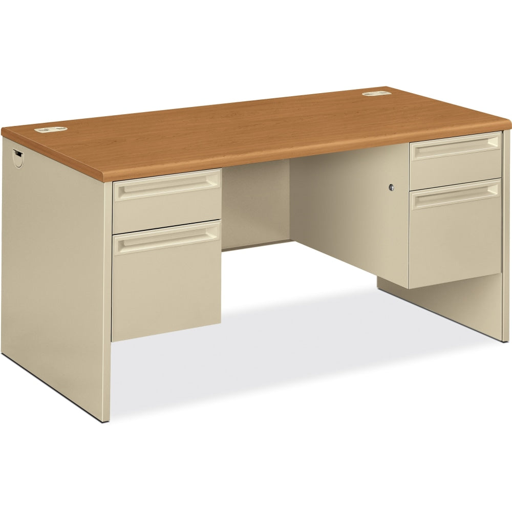 HON 38000 60inW Double-Pedestal Computer Desk, Harvest/Putty