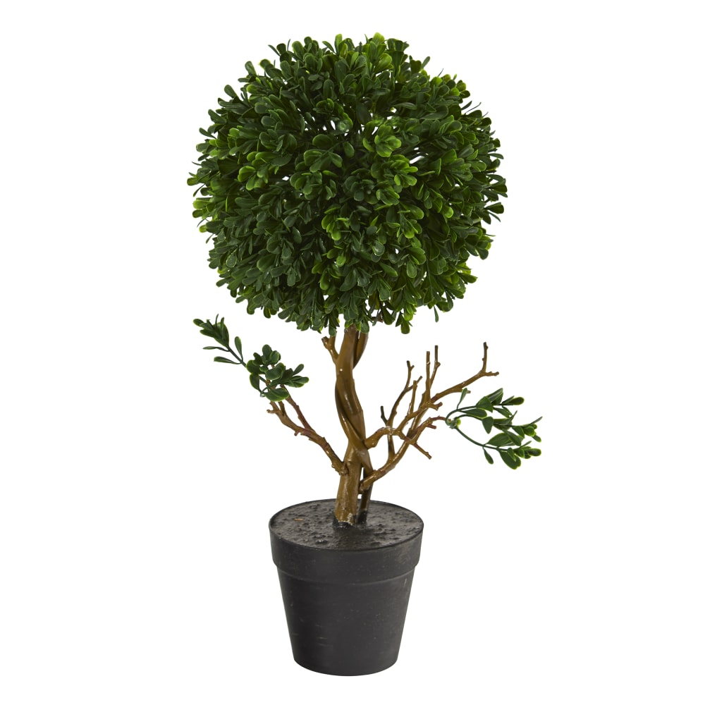 Nearly Natural Boxwood Topiary 15inH Artificial Tree With Planter, 15inH x 6inW x 6inD, Green/Black