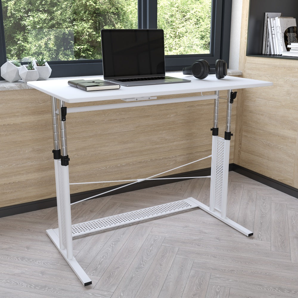 Flash Furniture 40inWide Height-Adjustable Sit-To-Stand Home Office Desk, White