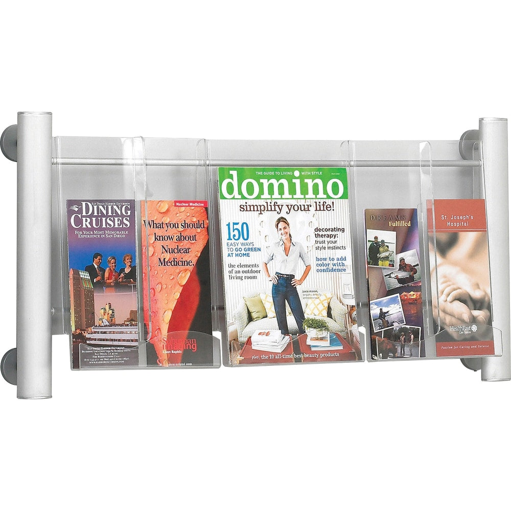 Safco Elegant Luxe 3-Pocket Magazine Rack, 31 3/4in x 5in x 15 1/4in, Clear/Silver