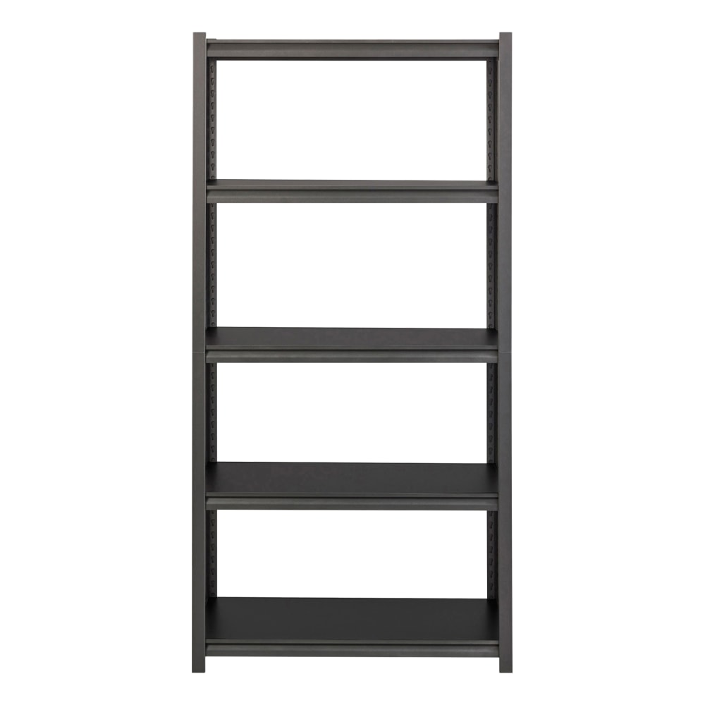 Lorell Riveted Storage Shelving Unit, 5-Shelf, 72inH x 36inW x 18inD, Black