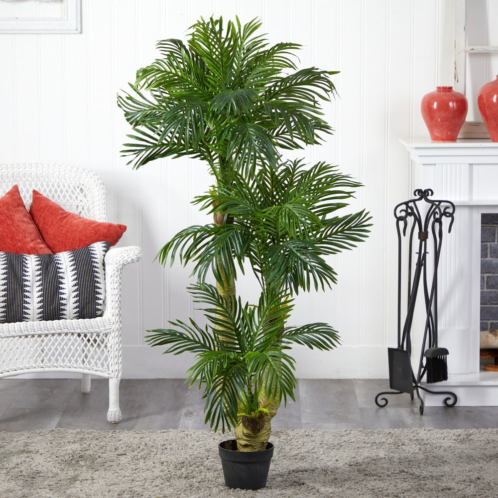 Nearly Natural Triple Phoenix Palm 60inH Artificial Tree With Pot, 60inH x 11inW x 6inD, Green