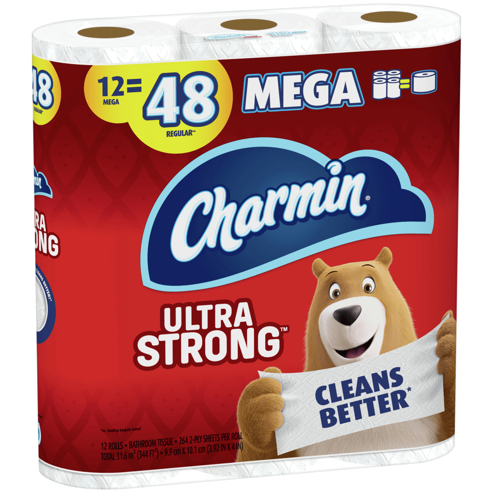 Charmin Ultra Strong 2-Ply Toilet Paper Mega Rolls, 286 Sheets Per Roll, Case Of 12 Rolls