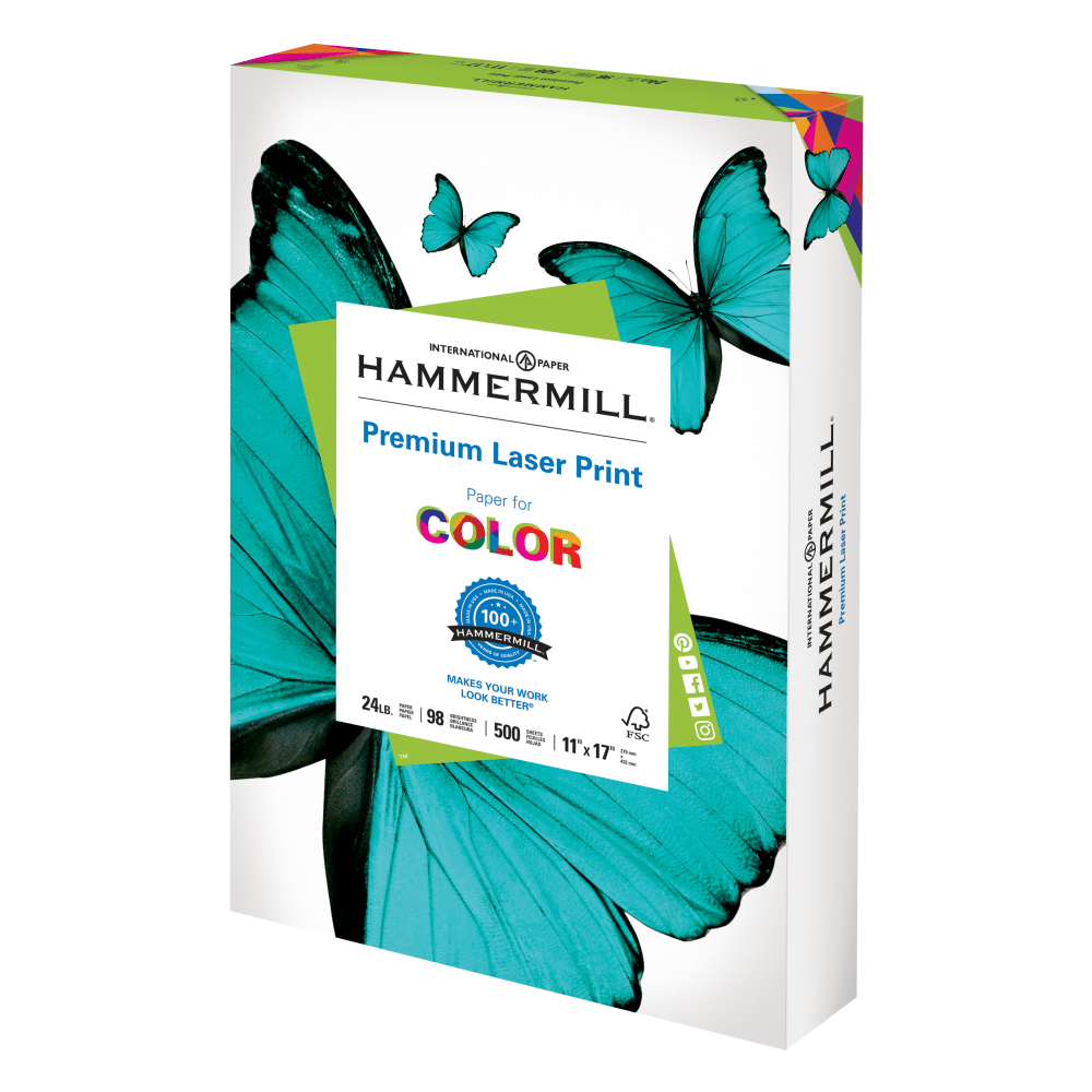 Hammermill Premium Laser Paper, White, Ledger Size (11in x 17in), 24 Lb, 98 Brightness, Ream Of 500 Sheets