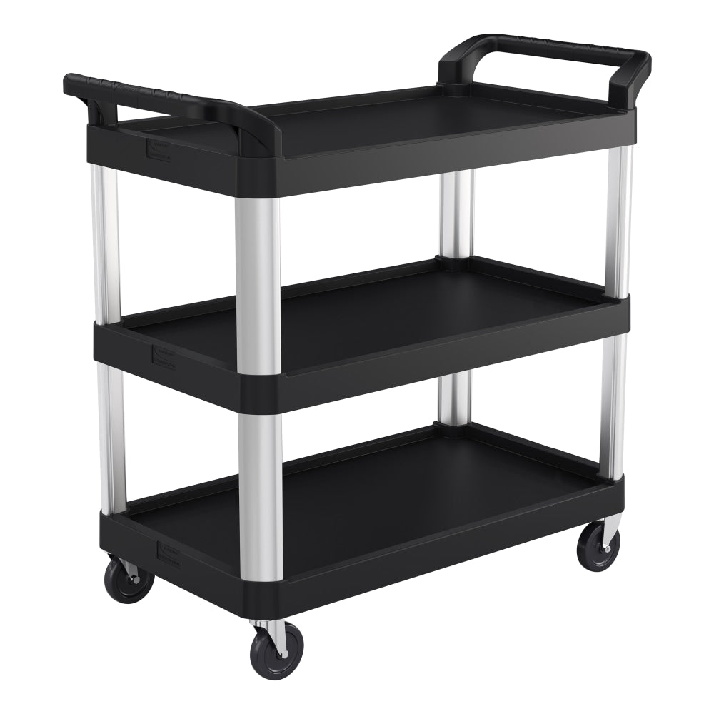 Suncast Commercial 3-Shelf Service Cart, 38inH x 20inW x 40inD, Black/Silver