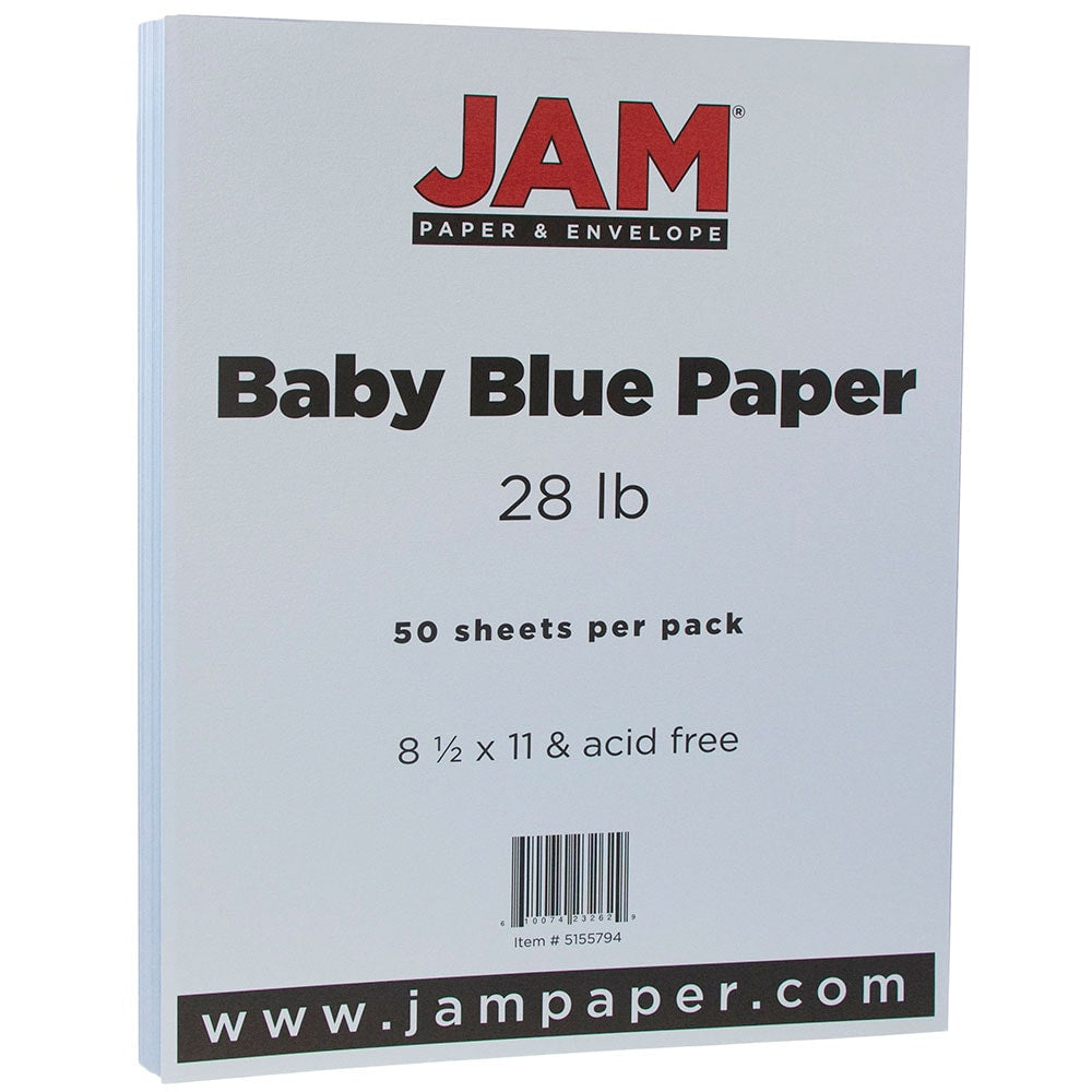 JAM Paper Color Multi-Use Printer & Copy Paper, Baby Blue, Letter (8.5in x 11in), 50 Sheets Per Pack, 28 Lb