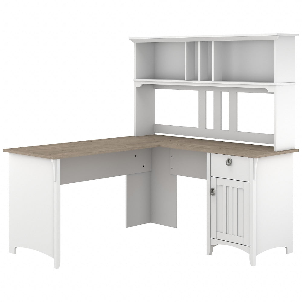 Bush Furniture Salinas 60inW L-Shaped Desk With Hutch, Shiplap Gray/Pure White, Standard Delivery