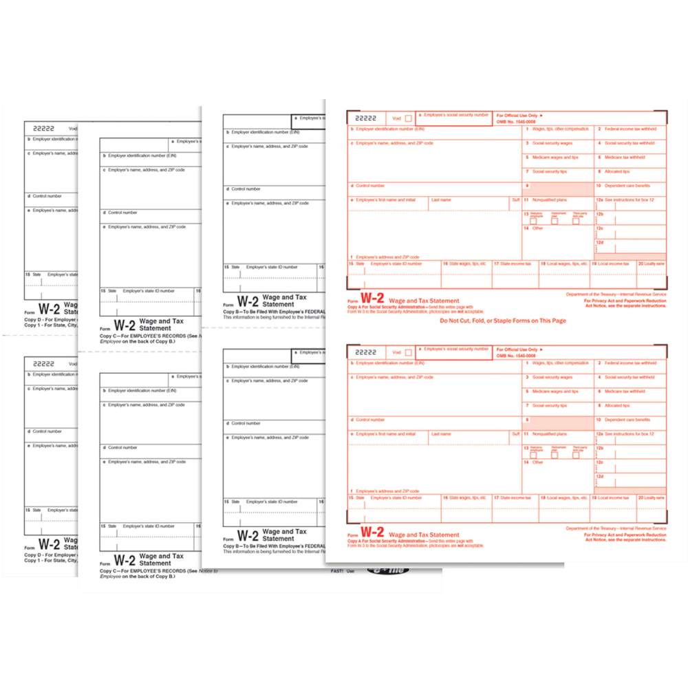 TOPS Laser W-2 Forms Kits, 5 1/2in x 8 1/2in, 4-Part, White, Pack Of 50